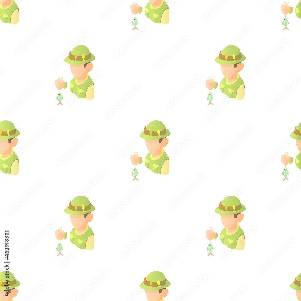 Obraz premium Fisherman with fish pattern seamless background texture repeat wallpaper geometric vector