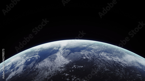 Concept 5-P1 Beautiful Scenery of Realistic Planet Earth from Space with Atmospheric Clouds. High detailed 3D rendering.