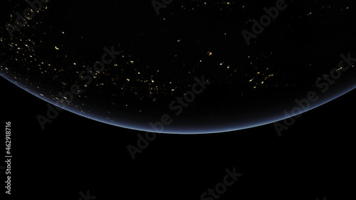 Fototapeta Naklejka Na Ścianę i Meble -  Concept 23-P1 Beautiful Scenery of Realistic Planet Earth from Space with Atmosphere and City Lighting Effects at Night. High detailed 3D rendering.