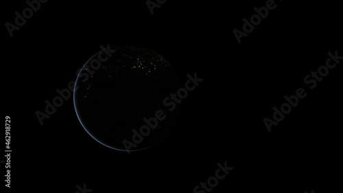 Concept 24-P1 Beautiful Scenery of Realistic Planet Earth from Space with Atmosphere and City Lighting Effects at Night. High detailed 3D rendering.