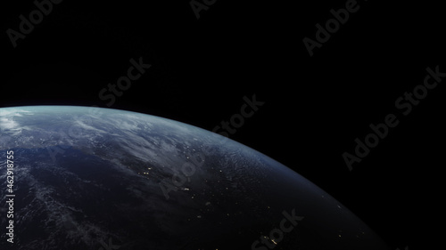 Concept 27-P1 Beautiful Scenery of Realistic Planet Earth from Space with Atmospheric Clouds. High detailed 3D rendering.