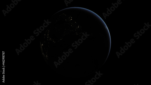 Concept-P1 Beautiful Scenery of Realistic Planet Earth from Space with Atmosphere and City Lighting Effects at Night. High detailed 3D rendering.
