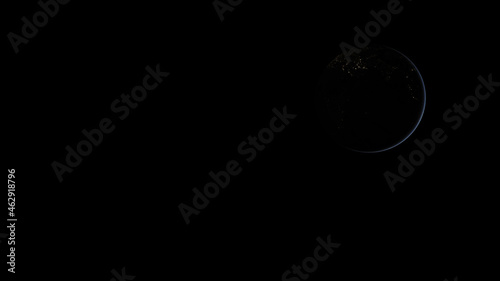 Concept 1-P1 Beautiful Scenery of Realistic Planet Earth from Space with Atmosphere and City Lighting Effects at Night. High detailed 3D rendering.