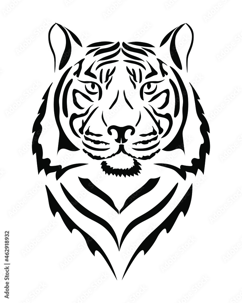 Fototapeta premium Tiger. Tiger head in black and white graphic design.