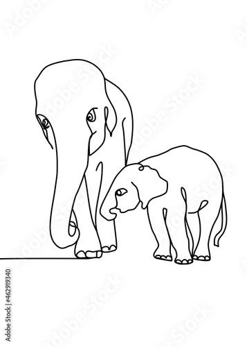 Sticker One continuous line drawing, a elephant walking