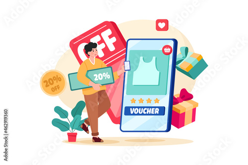 A Man With Shopping Voucher Illustration concept. Flat illustration isolated on white background