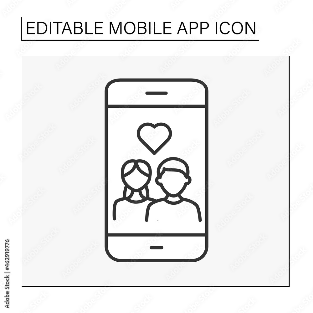 Dating service line icon. Special application for meeting and communicating with people. Love story. Mobile app concept. Isolated vector illustration. Editable stroke Dating service line icon. Special application for meeting and communicating with people. Love story. Mobile app concept. Isolated vector illustration. Editable stroke