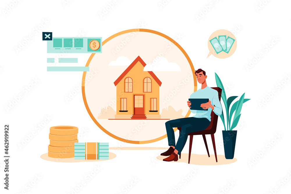Businessman investment in real estate Illustration concept. Flat illustration isolated on white background Businessman investment in real estate Illustration concept. Flat illustration isolated on white background
