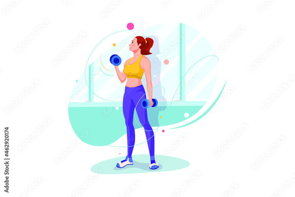 Girl doing exercise with dumbbells Illustration concept. Girl doing exercise with dumbbells Illustration concept.
