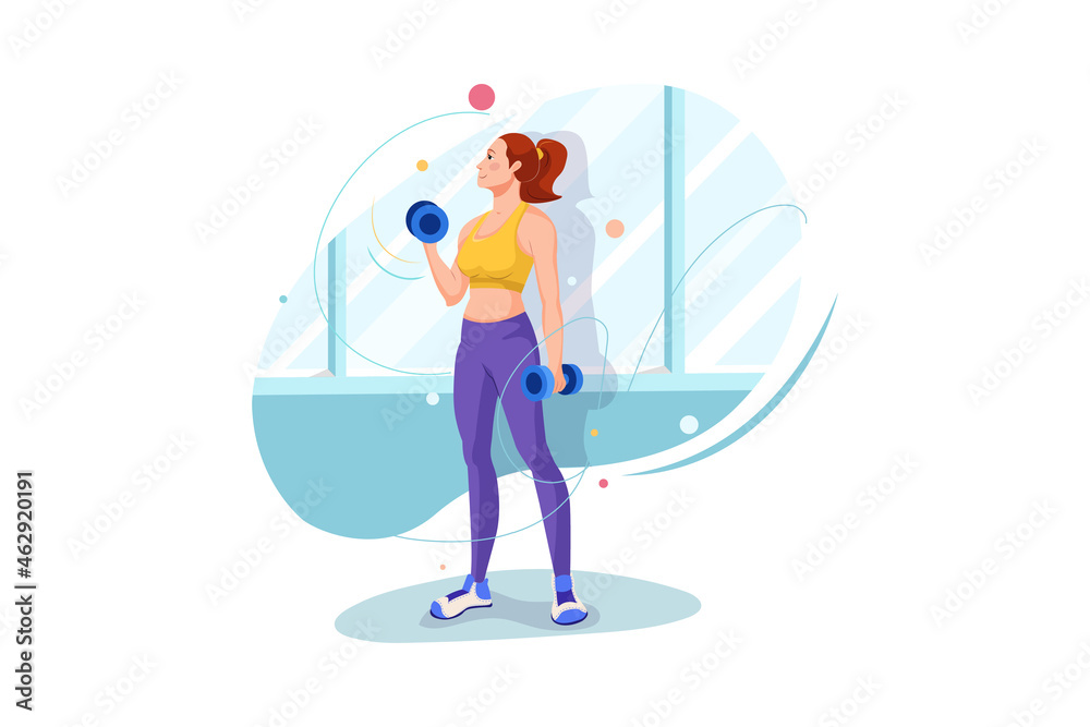 Girl doing exercise with dumbbells Illustration concept.