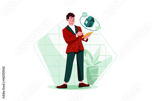 Digital Property Broker Illustration concept. Flat illustration isolated on white background.