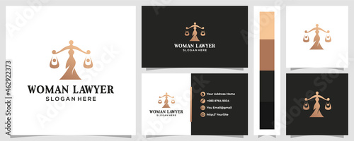 Woman lawyer justice logo design and business card