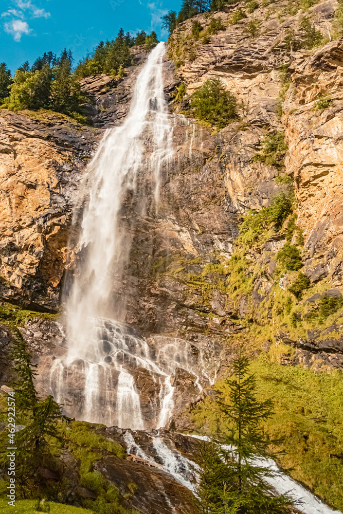 Beautiful alpine summer view at the famous Fallbach waterfall, the highest waterfall in Kaernten, Maltatal, Austria