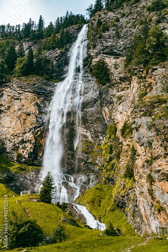 Beautiful alpine summer view at the famous Fallbach waterfall  the highest waterfall in Kaernten  Maltatal  Austria