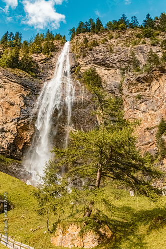 Beautiful alpine summer view at the famous Fallbach waterfall  the highest waterfall in Kaernten  Maltatal  Austria