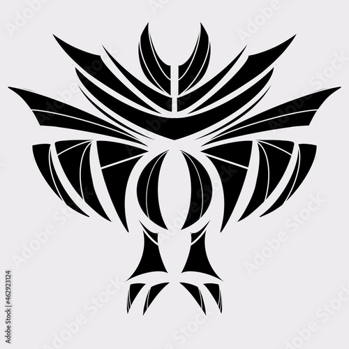 Big bird or bat tribal tattoo black color illustration graphic art  decoration abstract shape and symbol