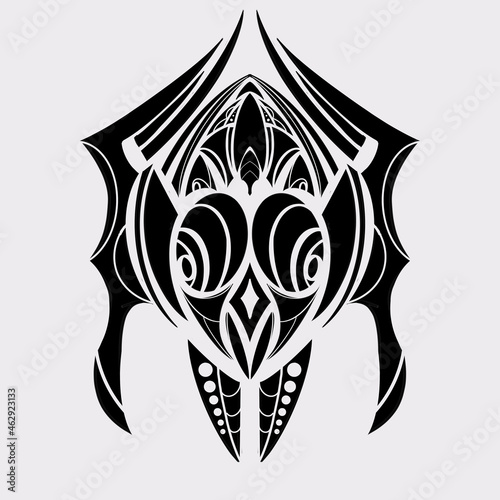 Bird tribal tattoo black color illustration graphic art, decoration abstract shape and symbol photo