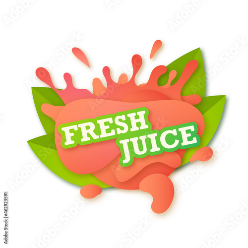 Juice fresh fruit label icon. Peach concept. Design sticker. Vector illustration. White isolated.