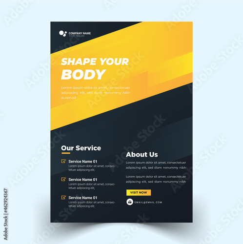 Gym fitness flyer template with modern shapes premium vector