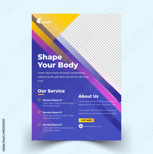Gym fitness flyer template with modern shapes premium vector 