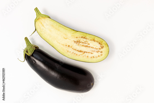 one fresh eggplant isolated on white background