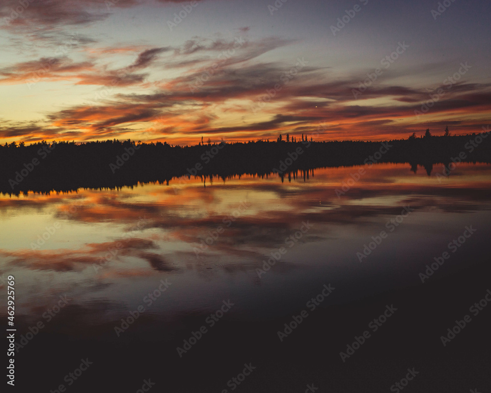 Sunset on the lake in the Fall