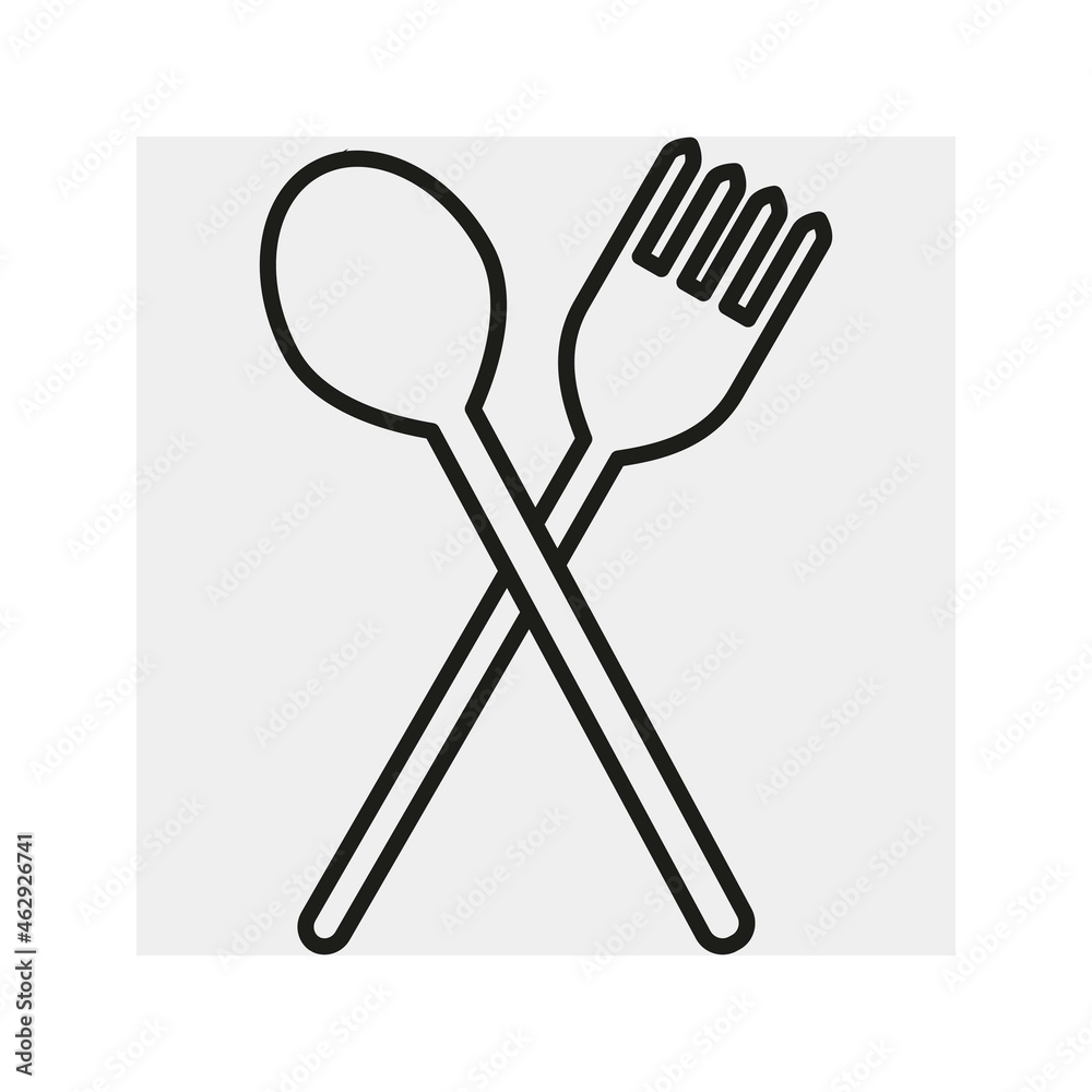 Icon. Spoon and fork. Cutlery. Silhouette, line drawing, emblem, icon. Vector. Icon. Spoon and fork. Cutlery. Silhouette, line drawing, emblem, icon. Vector.