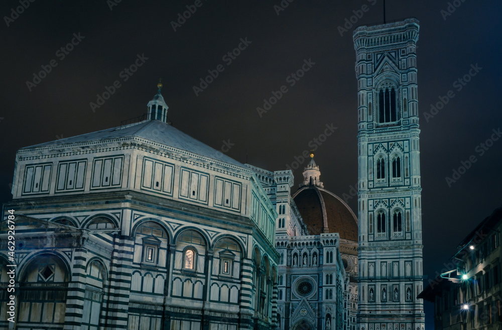Baptistery of San Giovanni and Giotto's Bell tower at night