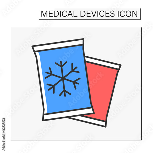  Cold pack color icon. Chilling packs for traumas treatment. Bruise prevention.Medical devices concept. Isolated vector illustration