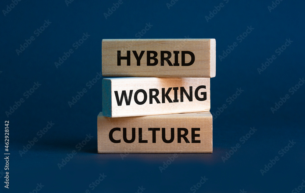 Hybrid working culture symbol. Concept words 'hybrid working culture'. Beautiful grey background. Business and hybrid working culture concept, copy space. - obrazy, fototapety, plakaty 