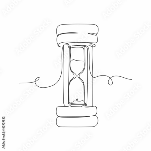 Continuous one line drawing of old hourglass in silhouette on a white background. Linear stylized.