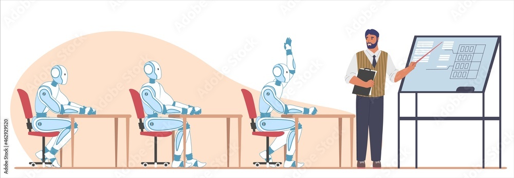 Machine learning algorithm, flat vector illustration. Artificial ...