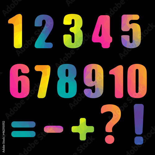 Bright Numbers With Black Background, Vector Illustration