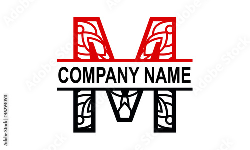 M Alphabet kids split mandala abstract monogram vector logo template