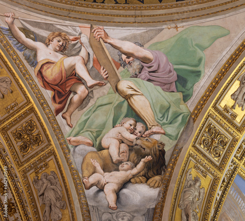 ROME, ITALY - AUGUST 27, 2021: The fresco of St. Mark the Evangelist in the church Basilica di Sant Andrea della Valle by  Zampieri (Domenichino) and Giovanni Lanfranco (1621 - 1625). photo