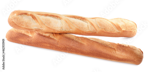 Tasty baguettes on white background. Fresh bread