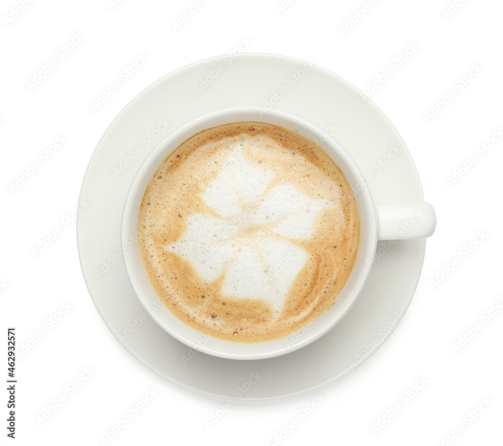 Cup of tasty coffee isolated on white, top view Cup of tasty coffee isolated on white, top view