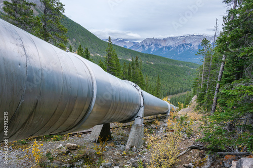 Pipeline funnelling water to an hydro power plant near Canmore, Alberta, Canada