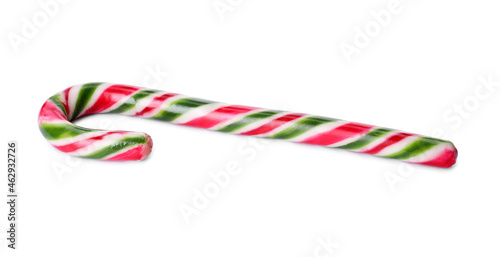 Sweet Christmas candy cane on white background