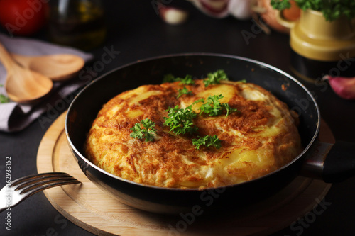 Traditional Spanish dish tortilla on the table