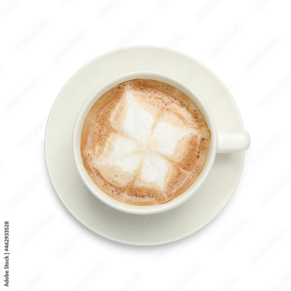 Cup of hot coffee isolated on white, top view Cup of hot coffee isolated on white, top view
