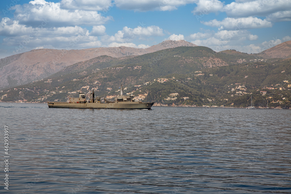 NATO military logistic support vessel off the coast of Corfu