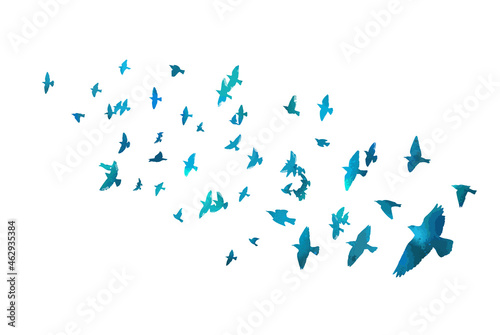 A flock of flying blue birds. Free birds. Vector illustration