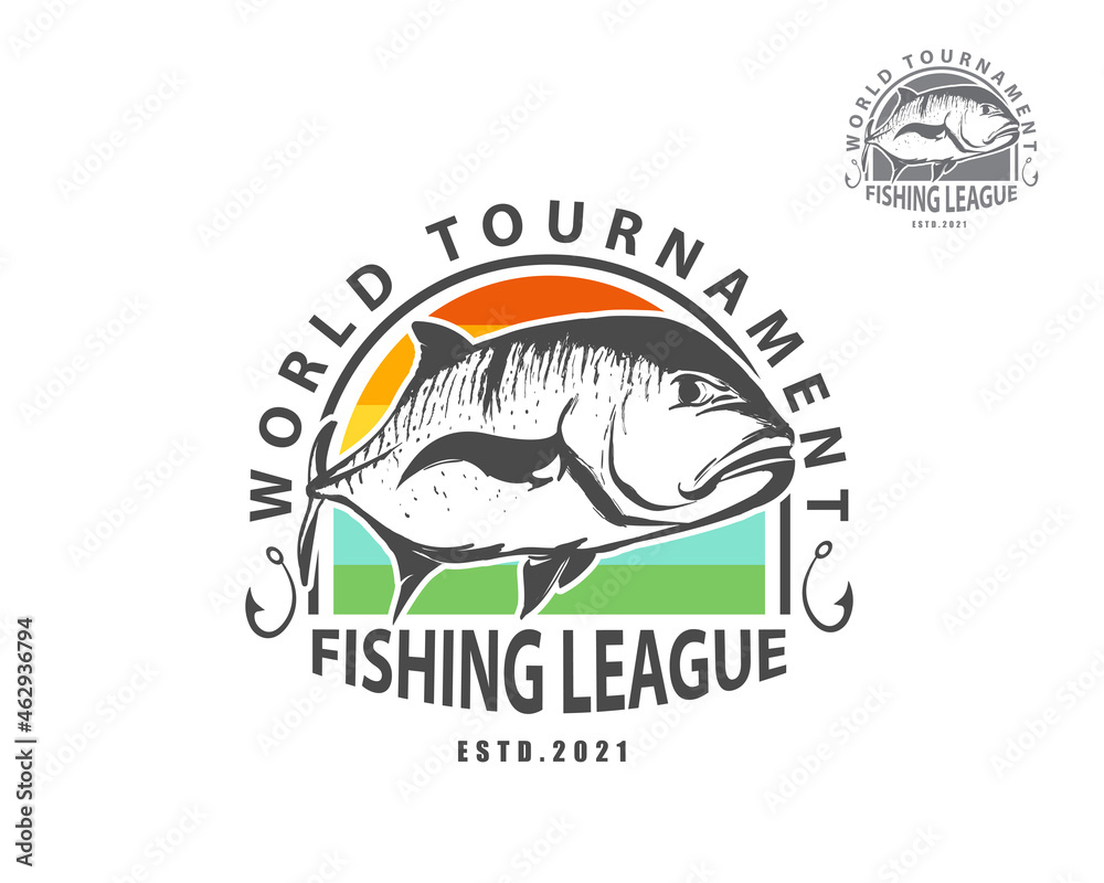 Naklejka premium Vintage Fishing logo design template illustration . Sport fishing Logo 