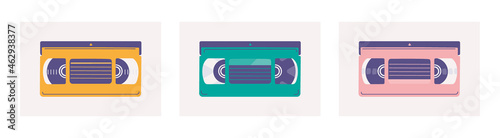 Set of vector video tapes vhs. Flat trendy elements for retro design.