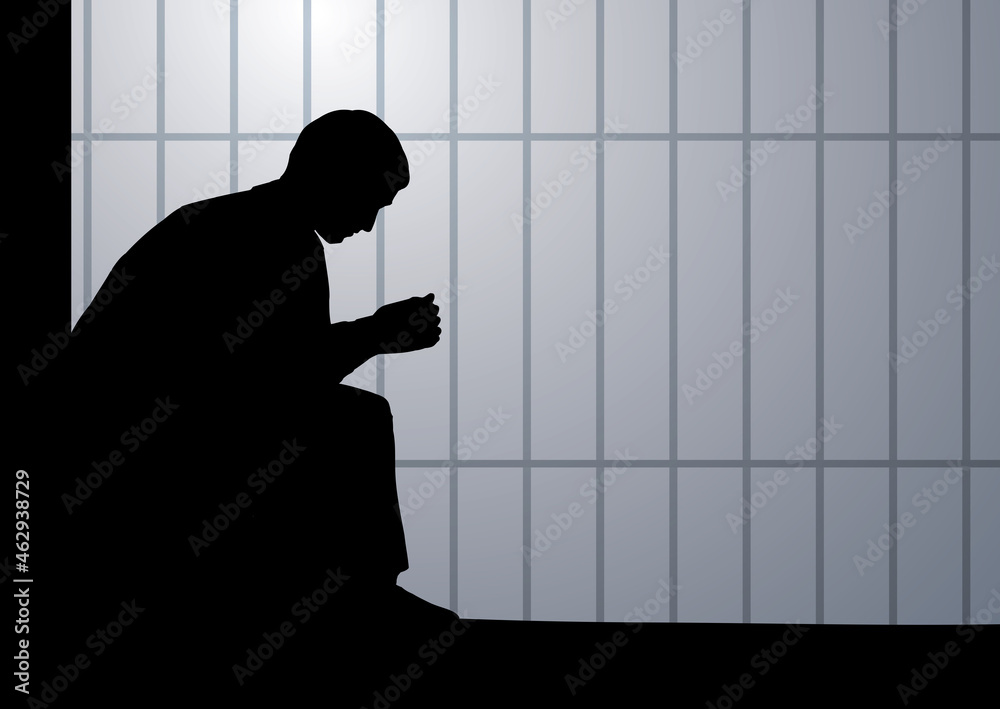 A man sits on a bench in prison. Vector drawing Stock Vector | Adobe Stock