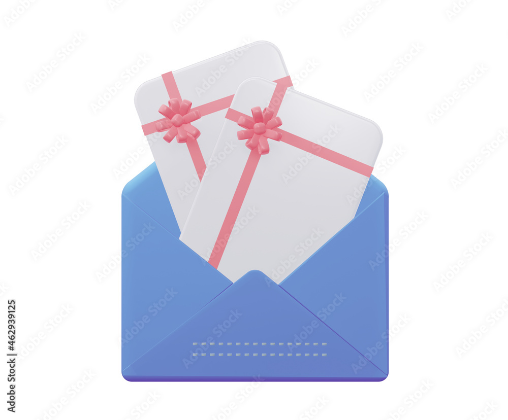 An open letter with gift cards. 3d rendering.