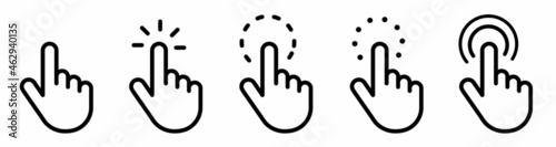 Computer mouse click cursor gray arrow icons set. Clicking cursor, pointing hand clicks and waiting loading icons.Hand icon design. Pointer click icon. loading icon.Vector illustration.