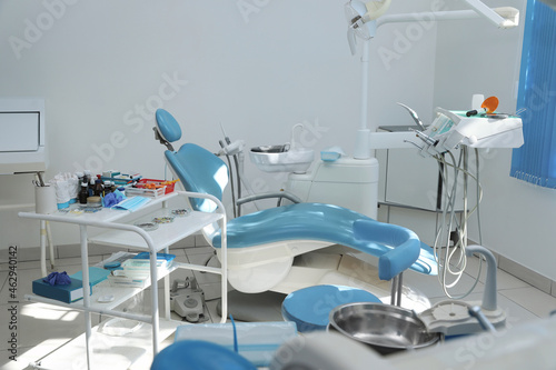 Dentist s office interior with chair and modern equipment