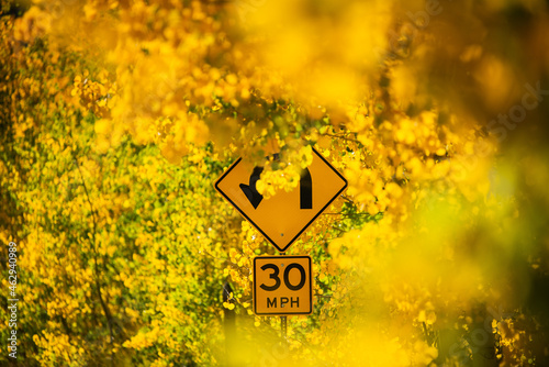 Road sign - Colorado Fall